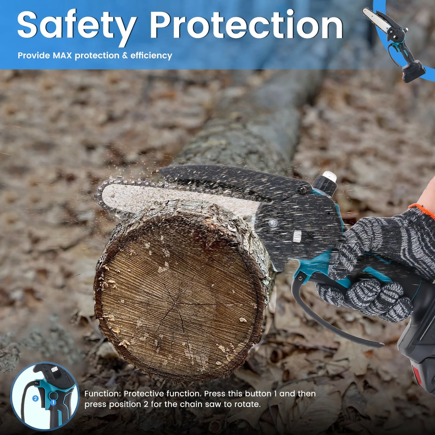 Podofo 6inch Electric Chain Saw Cordless Chainsaw Portable Tree Branch Logging Cutter Woodworking Garden Tool with 2 Batteries