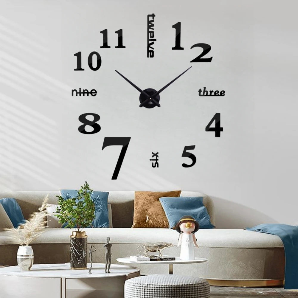 2023 Modernes Design, große Wanduhr, 3D-DIY-Quarzuhren, modische Uhren, Acryl-Spiegelaufkleber, Wohnzimmer, Heimdekoration, Horloge