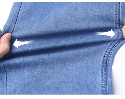 New Ice Silk Thin Denim Jeans For Men Blue Straight Stretch Cotton Pants Business Casual Lightweight Trousers Spring Summer.