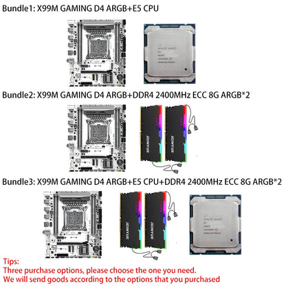 JGINYUE X99 Motherboard M-ATX combo E5 2680 V4 8GB*2 2133MHz DDR4 ECC RGB RAM kit bundle TPM interface DIY Fun new ARGB software.