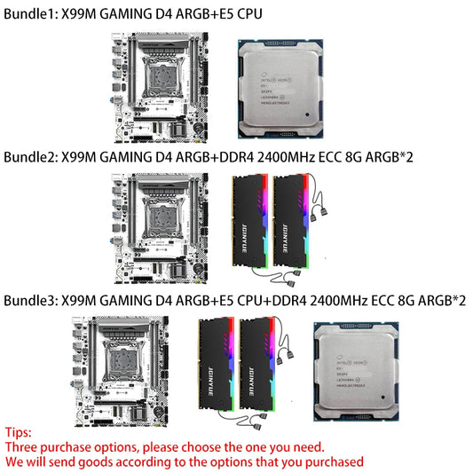 JGINYUE X99 Motherboard M-ATX combo E5 2680 V4 8GB*2 2133MHz DDR4 ECC RGB RAM kit bundle TPM interface DIY Fun new ARGB software.
