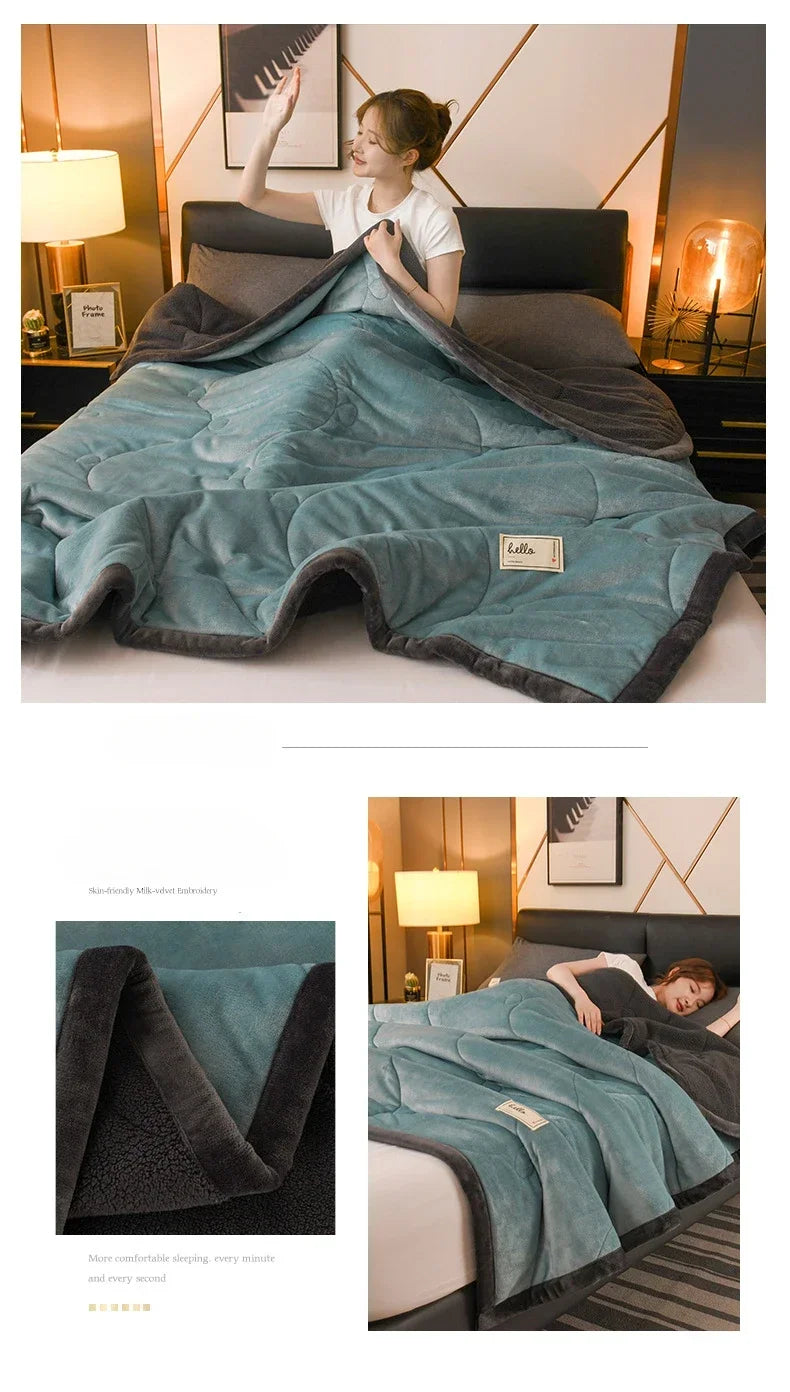 2025 NEW Winter Keep Warm Wool Throw Blanket for Sofa Winter Blanket King Size Home Warm Plaid Comforter Bedspread Bedding Sheet