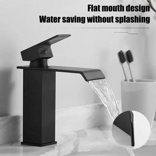 Black waterfall hot and cold faucet wash basin countertop basin bathroom cabinet splash proof basin faucet kitchen