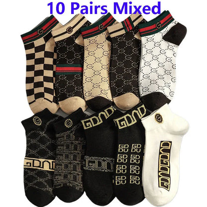 5/10/20 Pairs Mens Socks Short Breathable Luxury Socks Designer Brand Low-Cut Fashion Trendy Socks Geometric Pattern