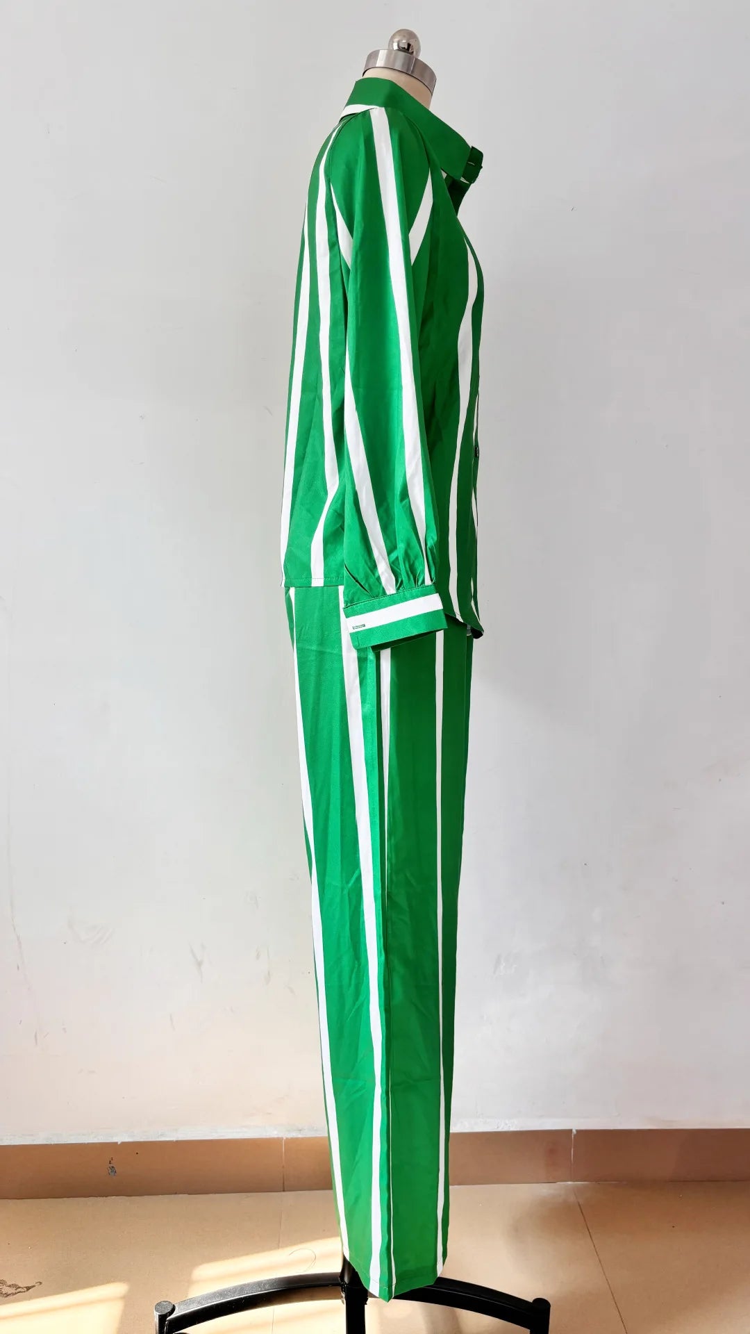 Fashion Striped Print Suit For Women Elegant Lapel Long Sleeved Shirt Elastic Waist Wide Leg Pants Two Piece Set 2024 Autumn New.