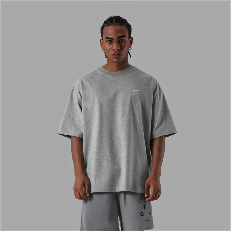 ONE POINT LYFT Print Big T Shirt Men Running Sport Gym Fitness Training Oversized 100% Cotton T-shirt Mens Bodybuilding Tee Tops.