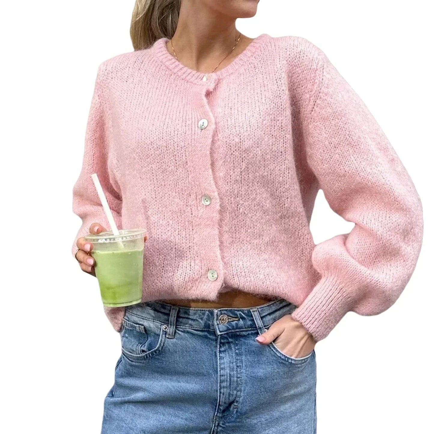 Women Solid Knitted Single Breasted Cardigan O-neck Long Sleeve Loose Soft Sweater 2024 Autumn Lady Knitwear ﻿