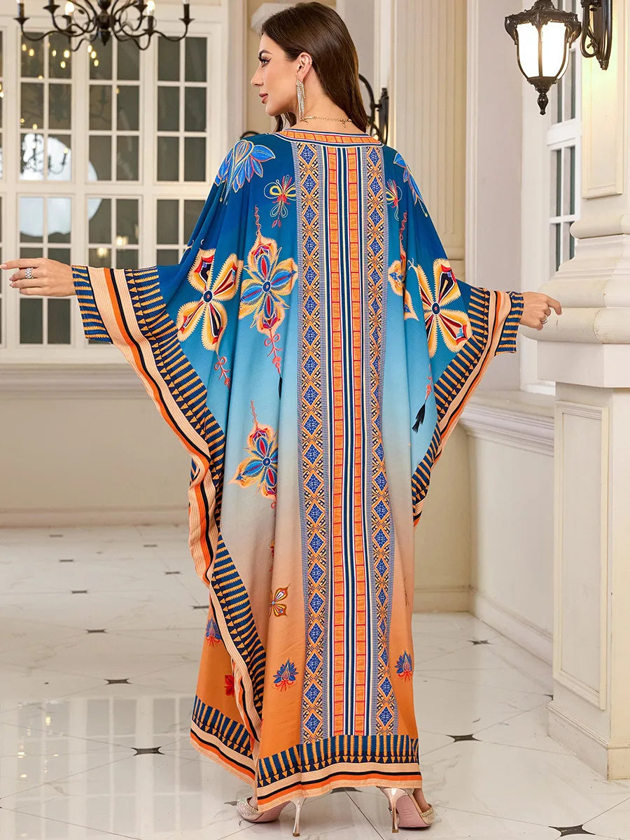 Frauen bestickte lange Kaftane Plus Size Kaftan Kleider Strand Badeanzug Cover Up Moomoo Kleid marokkanische Robe
