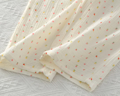 Pajamas pure cotton three-piece set spring and summer thin crepe autumn gauze lapel short-sleeved trousers shorts loungewear set.