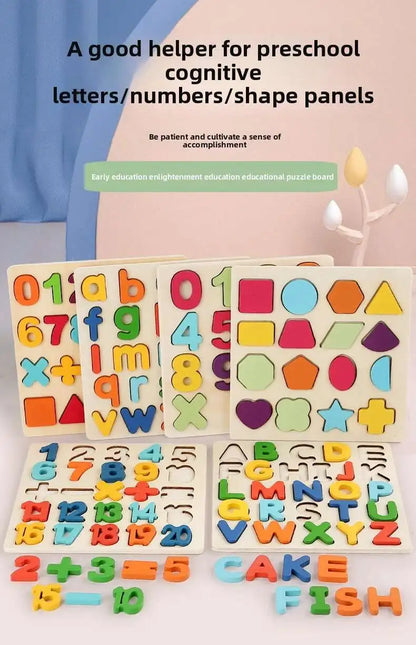 Montessori Toys Letter Numbers Wooden Puzzle Sorting Math Bricks Preschool Early Learning Educational Toys for Children.
