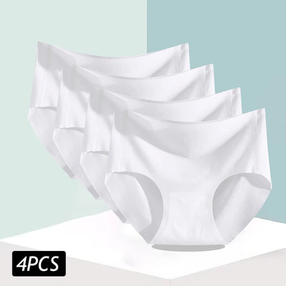 4PCS/Set Women's Ice Silk Seamless Panties Ultra Thin Briefs Breathable Underwear Female High Waist Intimates Lingerie Plus Size