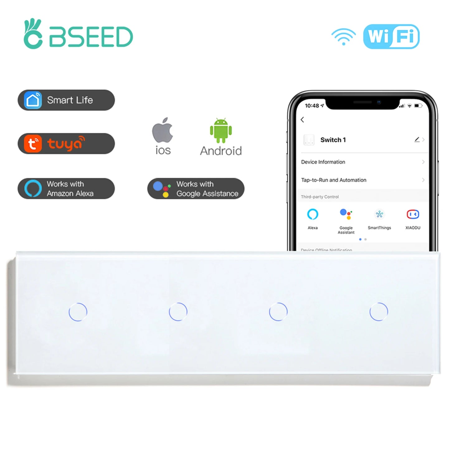 BSEED WIFI Touch Schalter Serie Wand Smart Licht Schalter Blaue LED Hintergrundbeleuchtung Glas Sensor Bildschirm Tuya APP Schalter EU Standard