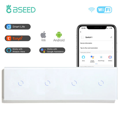 BSEED WIFI Touch Schalter Serie Wand Smart Licht Schalter Blaue LED Hintergrundbeleuchtung Glas Sensor Bildschirm Tuya APP Schalter EU Standard
