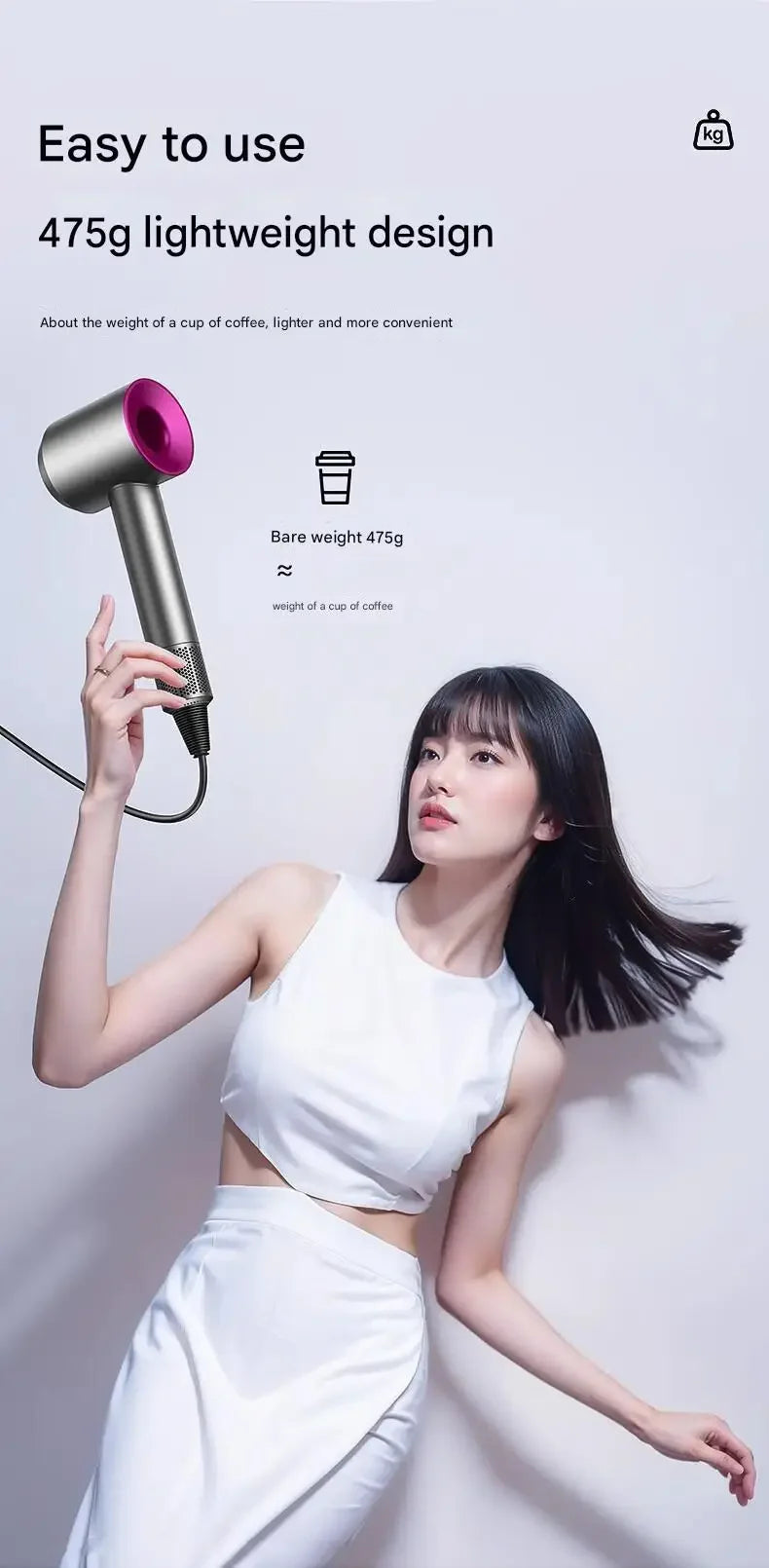 Professional Ionic Hair Dryer with Anion Technology, Hot/Cold Air, Lightweight 5 in 1 Styling Tool for Easy Blowouts