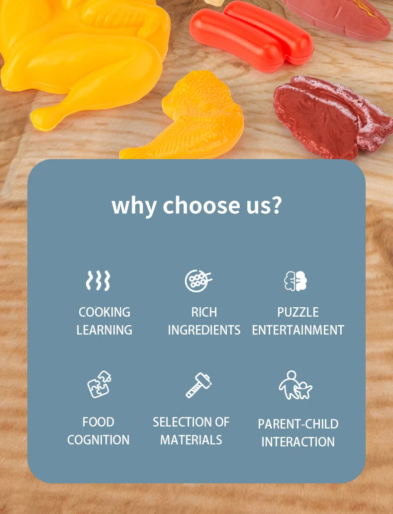 Baby Dress Up Kitchen Toys BBQ Set Kids Simulated BBQ Cookware Cooking Simulated Food Cosplay Educational Gift Toys.