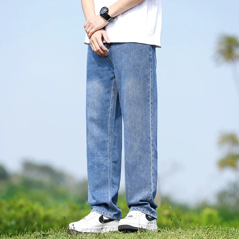 Mens Minimalist Loose Straight Wide Leg Denim Jeans 2025 Autumn Winter Retro Drape Comfortable Casual Pants Plus Size 38.