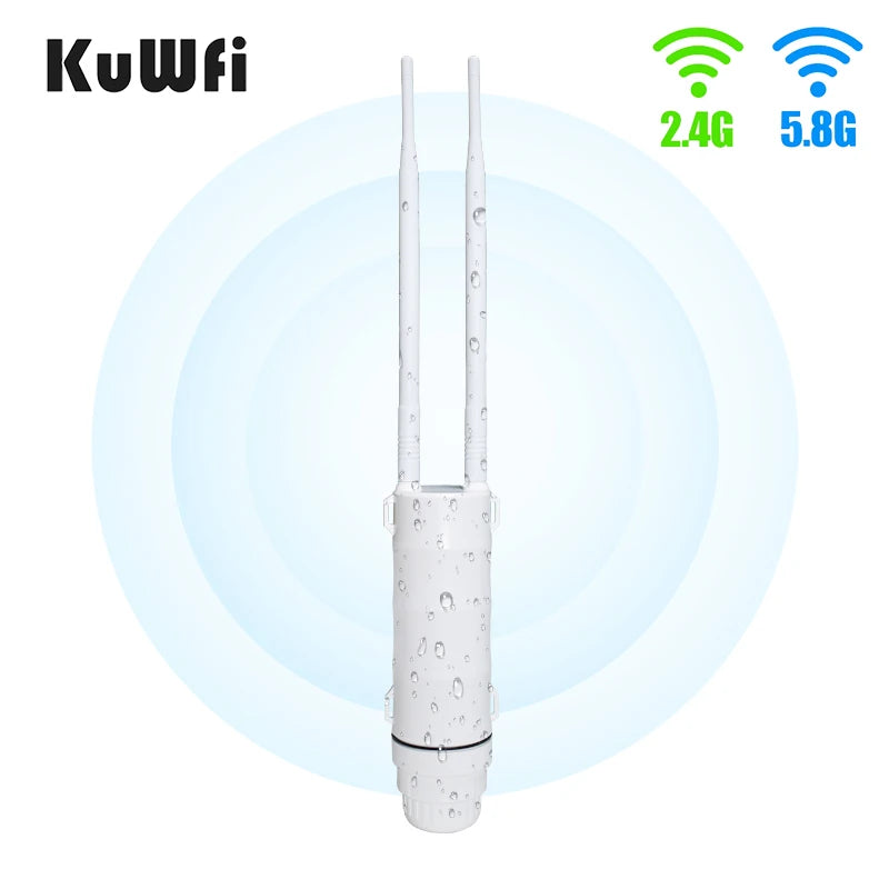 KuWFi AC1200 Outdoor CPE Router 1200Mbps 2.4G 5G Dual Band Wireless Wi-Fi Gigabit RJ45 Port Detachable Antennas 48V POE Repeater.