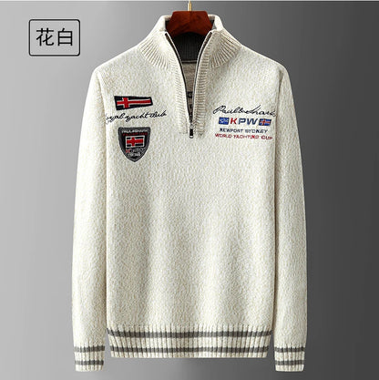 Autumn Sweater Male Shark Clothing Cotton Wool Jumpers Pullover Coats Jacquard Christmas Knitted Half Turtleneck zip.
