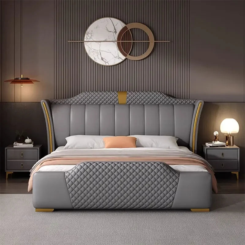 Luxuriöses Doppelbett mit Rahmen, 200 x 200 cm, King-Size-Bett, beleuchtet, 180 x 200, Queen-Size-Bett, luxuriöses, modernes, voll beleuchtetes 2-Personen-Schlafzimmer-Wohnmöbel