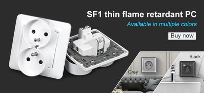 SRAN Französische USB-Wandsteckdose 5 V 2,1 A, Kristall-Hartglasscheibe 16 A 220 V 82 x 82 mm Steckdose Frankreich-Standard mit Abdeckung.