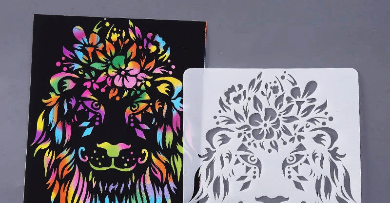 Scratch Art Paper Set 10 Sheets 5 Stencil Templates World Landmarks Animal DIY Kit Creative Painting Craft Magic Toy Kids Gift.