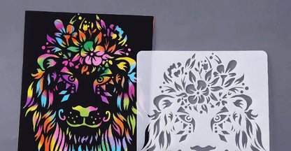 Scratch Art Paper Set 10 Sheets 5 Stencil Templates World Landmarks Animal DIY Kit Creative Painting Craft Magic Toy Kids Gift.