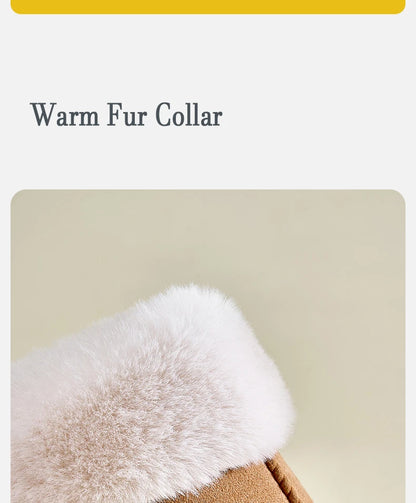 Litfun Women's Warm Fuzzy Slippers Winter New Fur Collar Indoor Plush Flat Slides Fluffy Women Cotton Shoes Furry House Slippers.