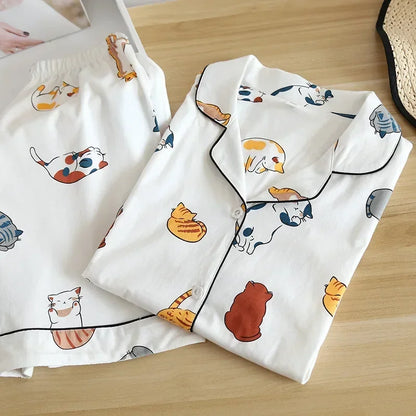 Neue 100% Baumwolle Kurzarm Shorts Damen Pyjama Set niedlichen Cartoon Pyjamas japanische einfache kurze Pyjamas Frauen Nachtwäsche
