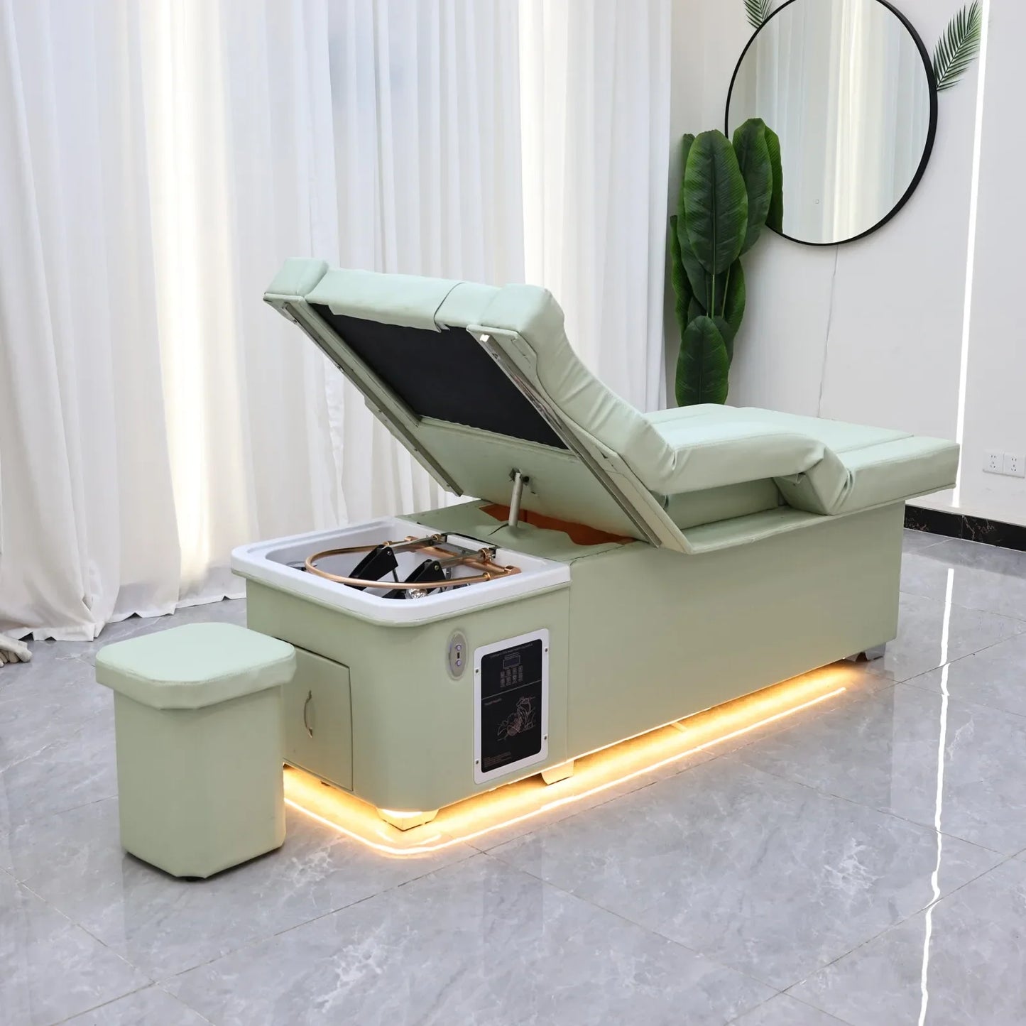 XinSheng 2025 Elektrischer Lift-Shampoo-Bett-Massagetisch – All-in-One-Salonstation mit Begasung, Fußbad und Haarwaschbecken