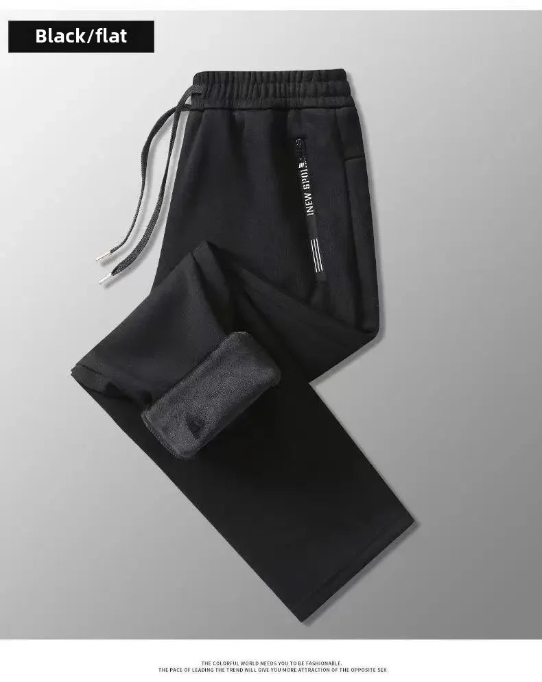 Autumn Winter Men's Loose-fit Casual Straight-leg Pants Fleece-lined Thickened Bunded Feet Sweatpants Trendy Male Style.