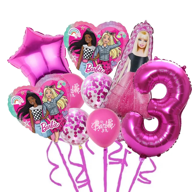 9 Stück Barbie Geburtstag Party Dekor Barbie Aluminiumfolie Ballon 32 Zoll Pink Zahlenballon Mädchen Pink Party Dekor Supplie.