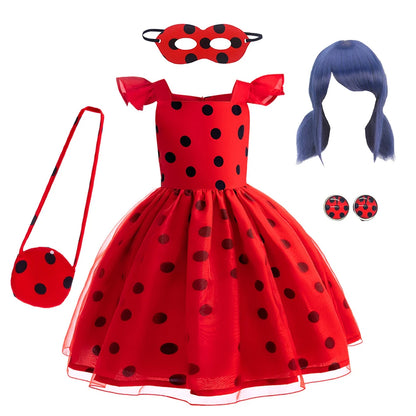 Mädchen Little Beetle Flying Sleeve Cosplay Prinzessin Kleid Geburtstag Halloween Party Kleidung Kinder Marinette Performance Kostüme