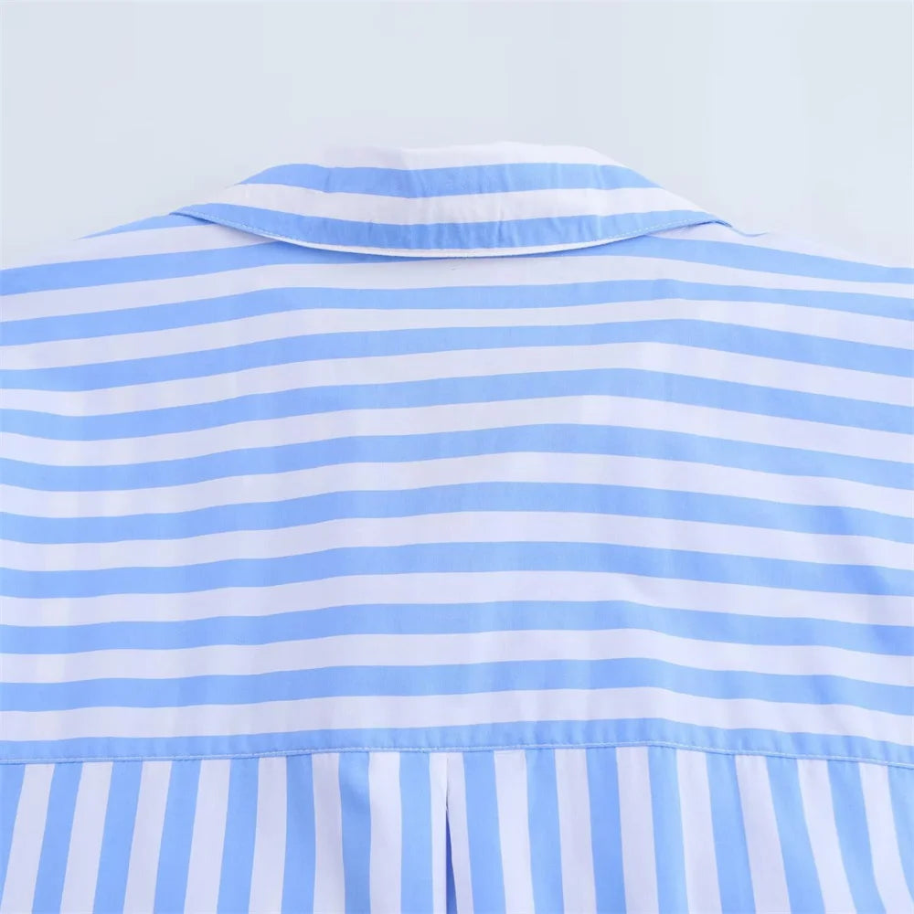 women's striped loose shirt with collar decoration for spring and summer new casual women's clothing.