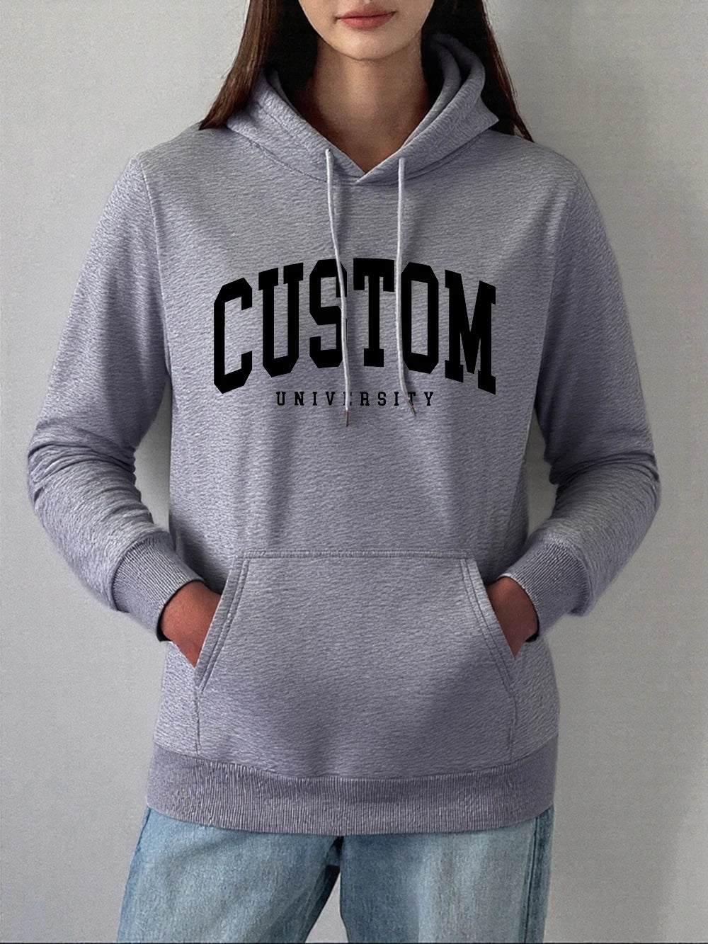 Custom University Printed Hoodies Women Basics Pocket Sweatshirts Autumn Fleece Warm Pullovers Comfortable Casual Womans Clothes.