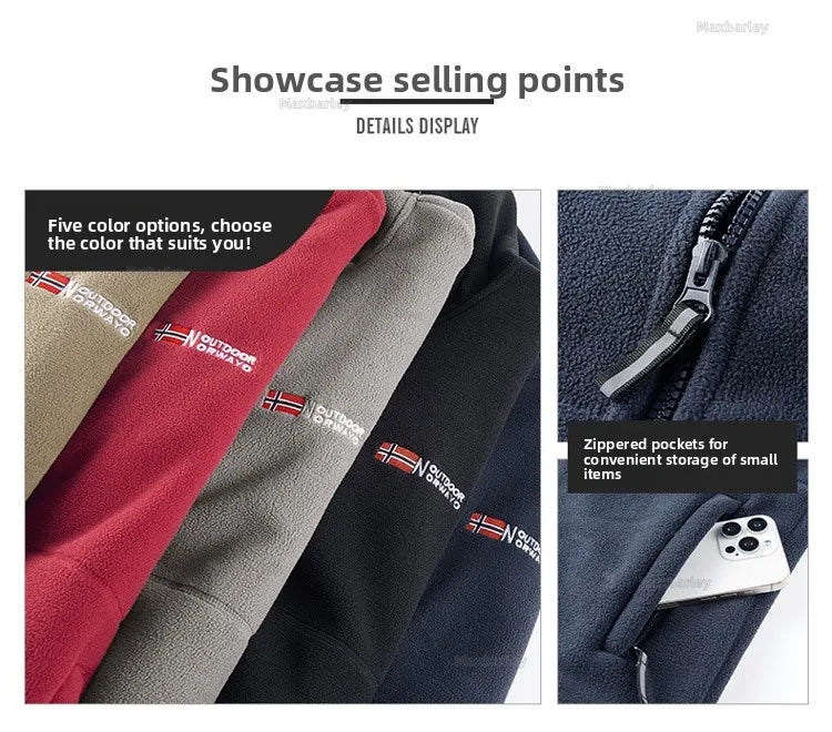 Maxbarley Winter Sportswear Set Mens Retro Training Thick Fleece Jacket + Pants Two Piece Set Casual Ski Running Tracksuit Suit.