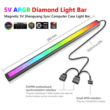 COOLMOON ARGB LED Strip Light 5V 3Pin/Small 4Pin Diamond Magnetic Colorful Atmosphere DIY Lamp Bar for PC Computer Case Chassis.