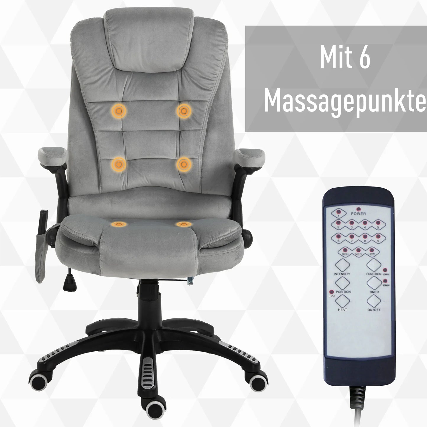 Vinsetto Massage-Bürostuhl, ergonomisch, höhenverstellbar, mit PU-Rädern in Grau für bequemes Arbeiten und Entspannung