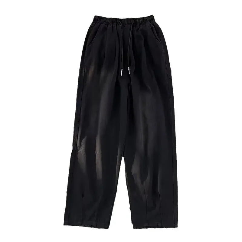 2024 New Trendy Wide-Leg Jeans Men's Loose-Fit Straight-Leg Casual Long Pants Vintage Washing Distressed Style.