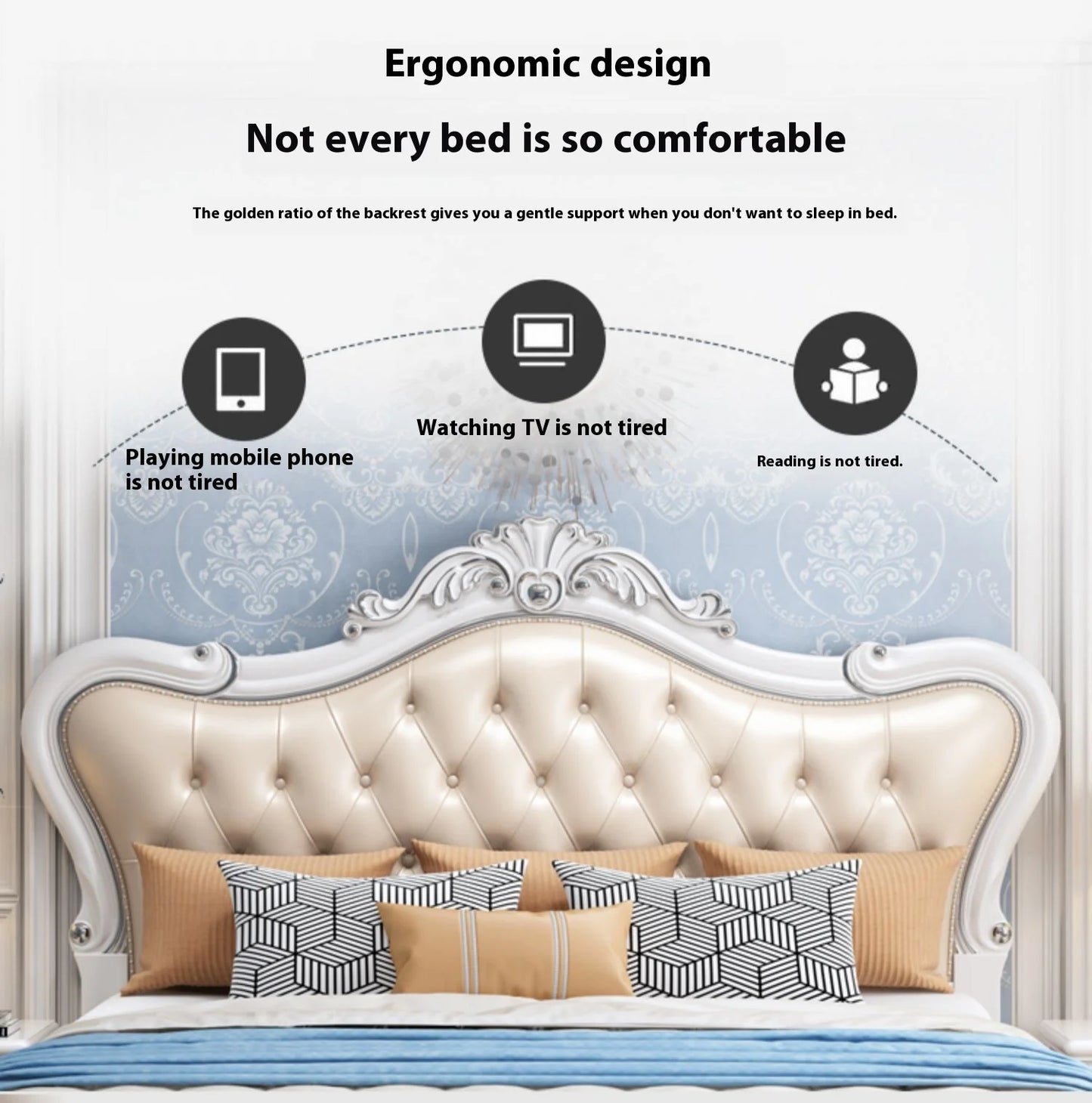 Europäisches Luxus-Doppelbett, modernes weißes King-Size-Doppelbett mit ästhetischem Rahmen, hochwertiges, schlafendes, beleuchtetes Deux-Tischmöbel für Schlafzimmer