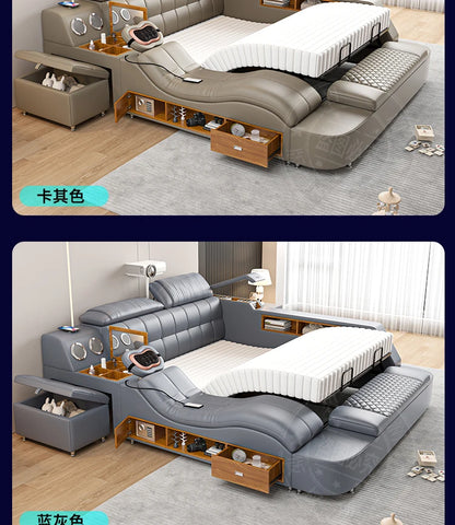 Nordic Multifunktions Doppelbett Seite Von Seite Leder Luxus Kingsize Bett Rahmen Plattform Holz Design Lit Schlafzimmer Set Möbel