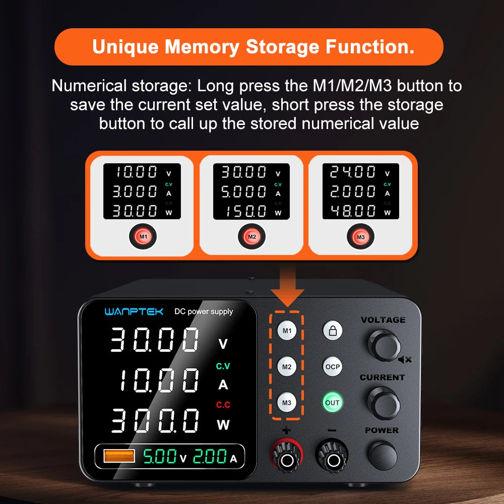 New Wanptek DC Power Supply 30V 10A Laboratory Switching Power Supply TPS-C3010 Three-Group Memory Function Preset Current.
