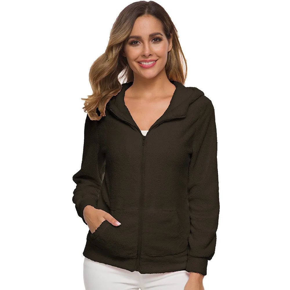 Autumn Winter Warm Jacket Women hoodie Hooded 2025 Casual Female Hoodies Sweatershirt Zipper Coat Solid Soft Fleece Women Coat.