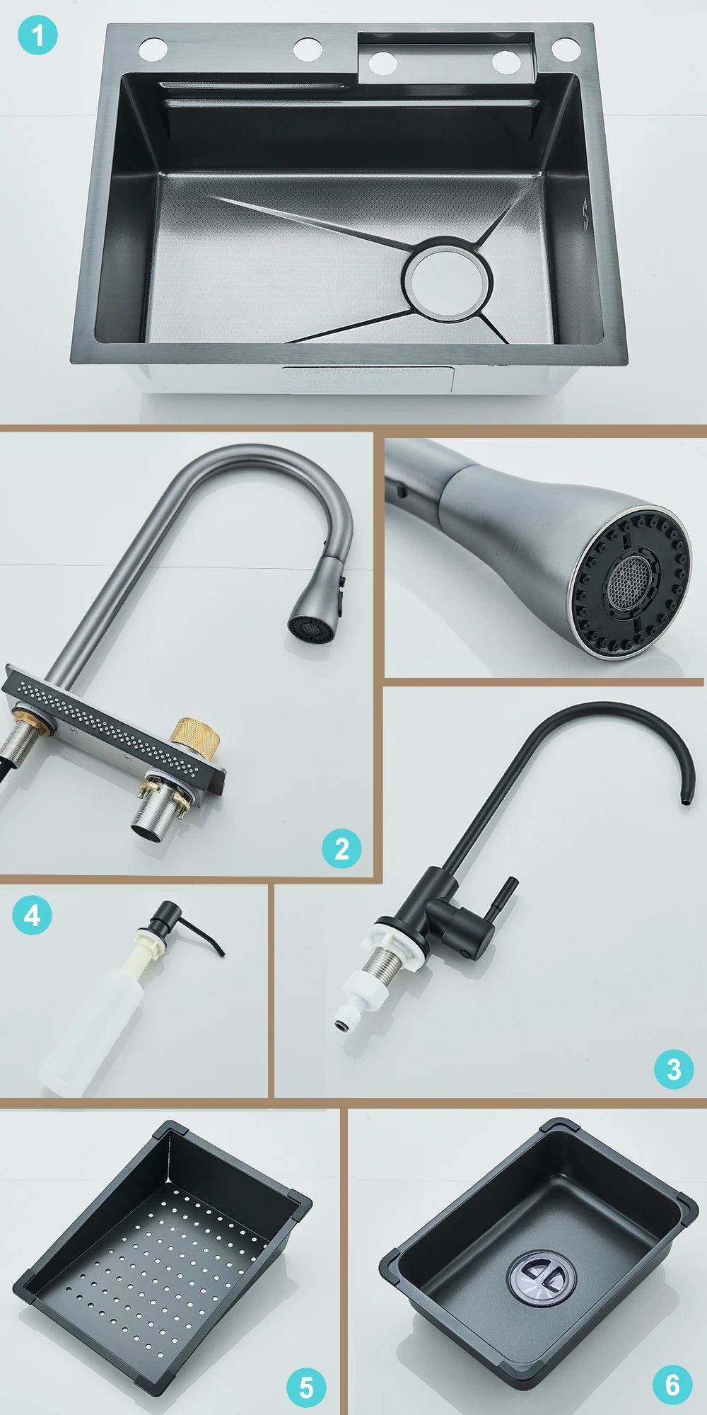 304 Stainless Steel Waterfall Kitchen Sink Large Single Slot with Chopping Board Cup Washer