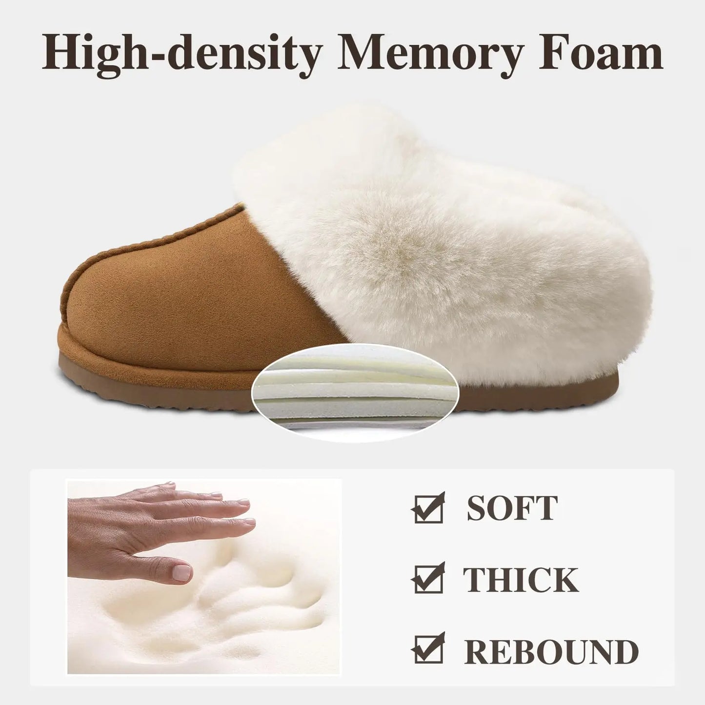 Evshine Winter Warm Memory Foam Slippers For Women Indoor Plush Home Shoes Fluffy Faux Fur Slippers Cozy Suede Furry Flat Slides.