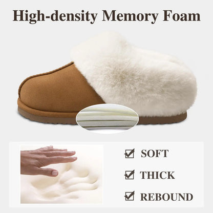 Evshine Winter Warm Memory Foam Slippers For Women Indoor Plush Home Shoes Fluffy Faux Fur Slippers Cozy Suede Furry Flat Slides.