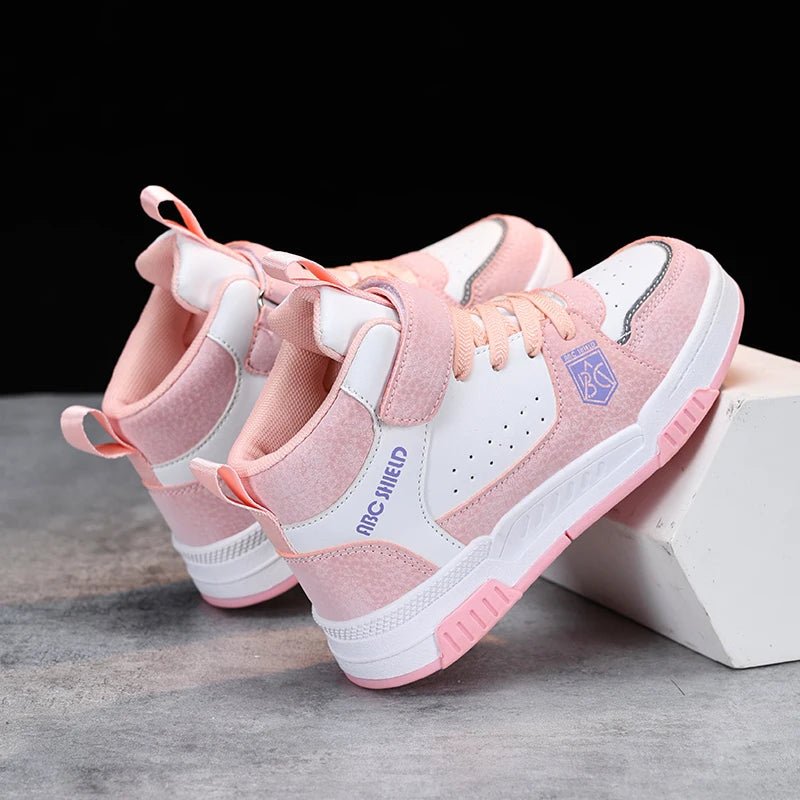 Luxury Design Girls Shoes Autumn Children Sneaker Autumn PU Leather High Top Shoes for Kids Sports Tennis Fashion Girl Sneaker.