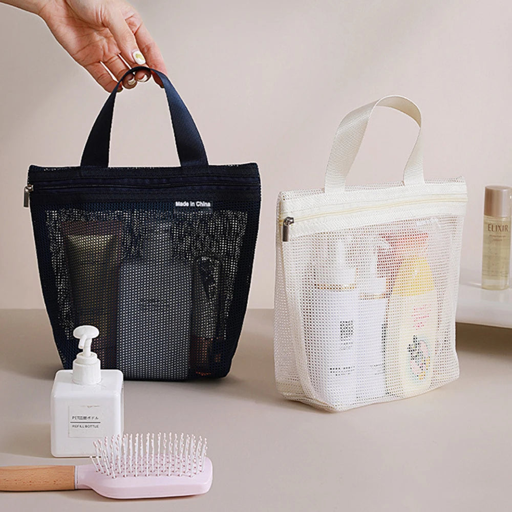 Mesh Makeup Toiletry Storage Bags Handbags Portable Travel Washing Body Shower Tools Organizer Hanging Cosmetic Organizer Pouch.