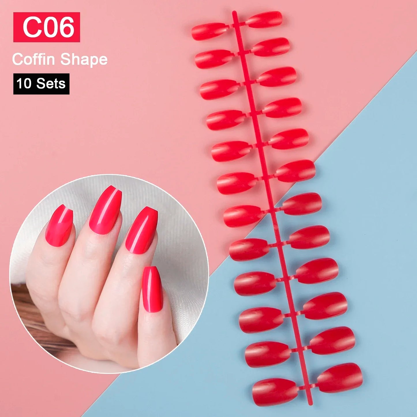 10 Sets/Pack Mixed Solid Colors Coffin Round Square Almond Shape False Nails Full Cover Nail Tips Short Fake Nails Tip Manicure