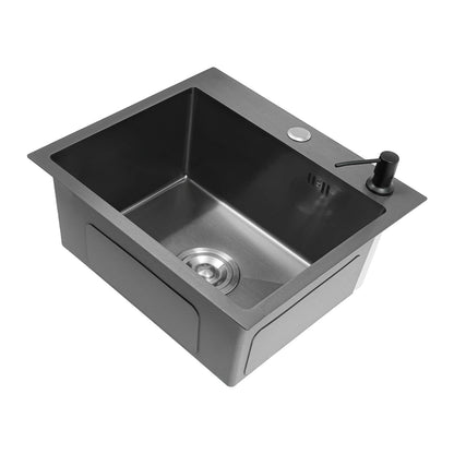 Spülbecken aus Edelstahl 201, schwarz, Deckenmontage, Unterputz-Spülbecken-Set mit Abflusskorb, Seifenspender, Küchenspüle
