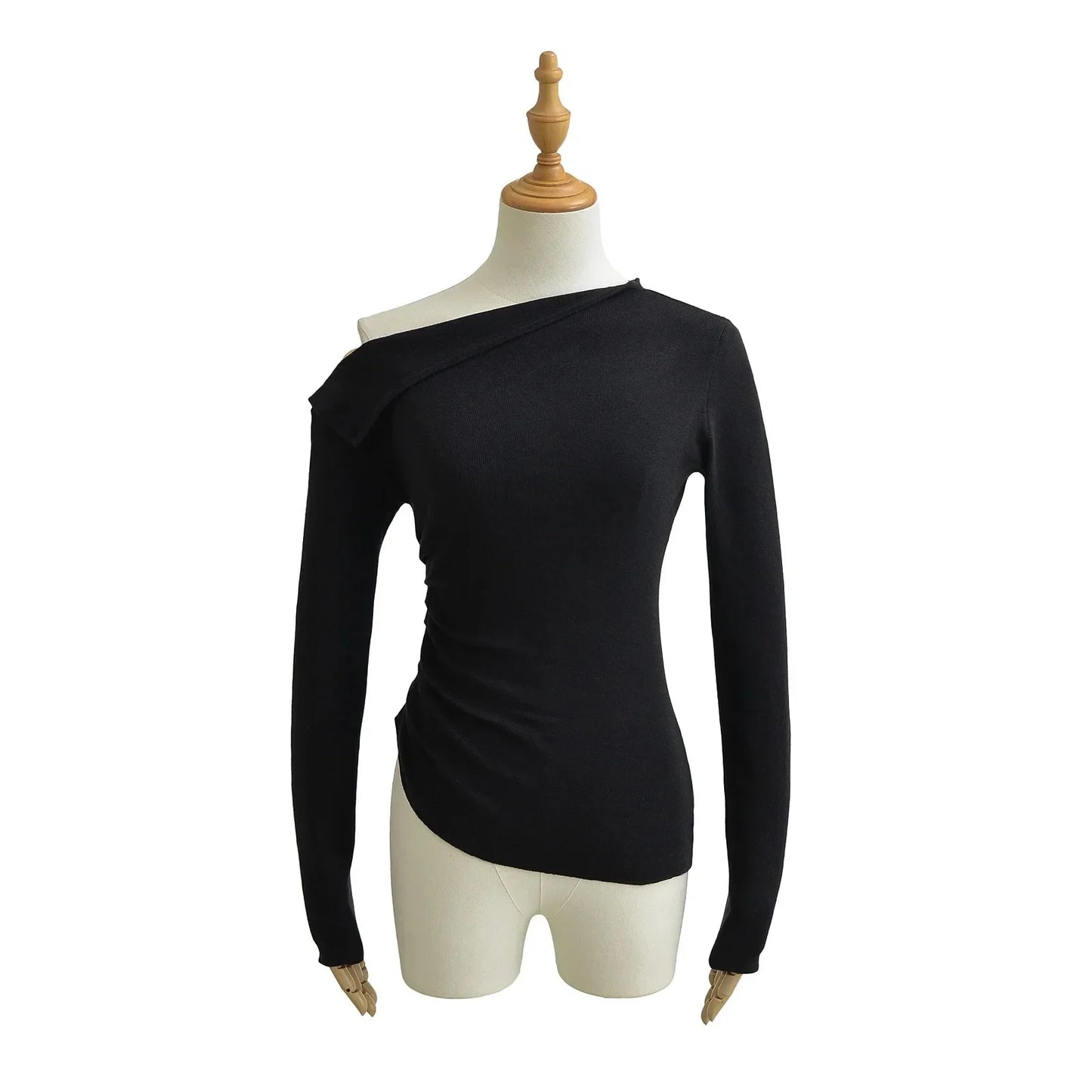 American Style One Shoulder Long Sleeve Women's T-shirt Autumn Pure Desire High-grade Slimming Personality Oblique Shoulder Base.